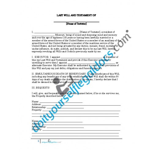 Last Will and Testament (Single with No Children) - Missouri - Estate